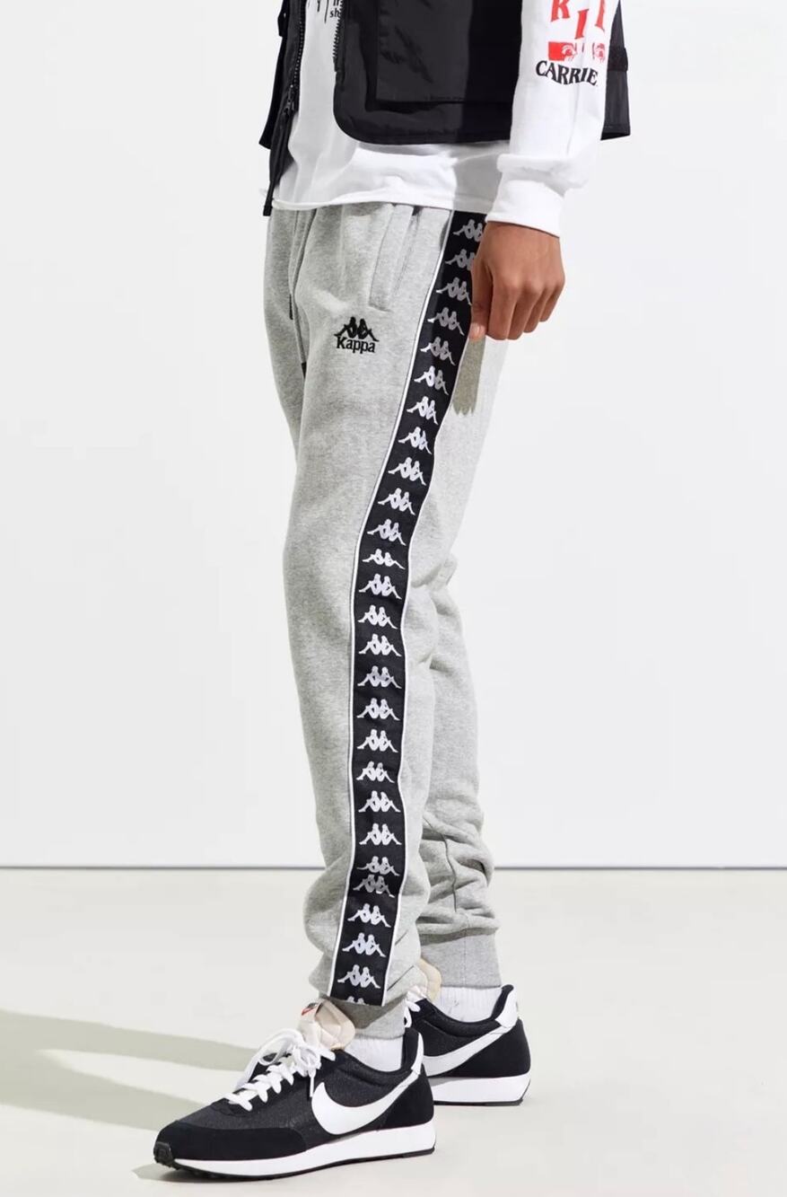Kappa Gray 222 Banda Alanz Logo Tape Jogger Sweatpants Streetwear Unisex Size XL